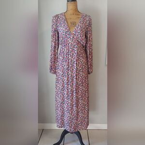 H&M Floral Deep V-Neck Long Sleeve Dress Sz S